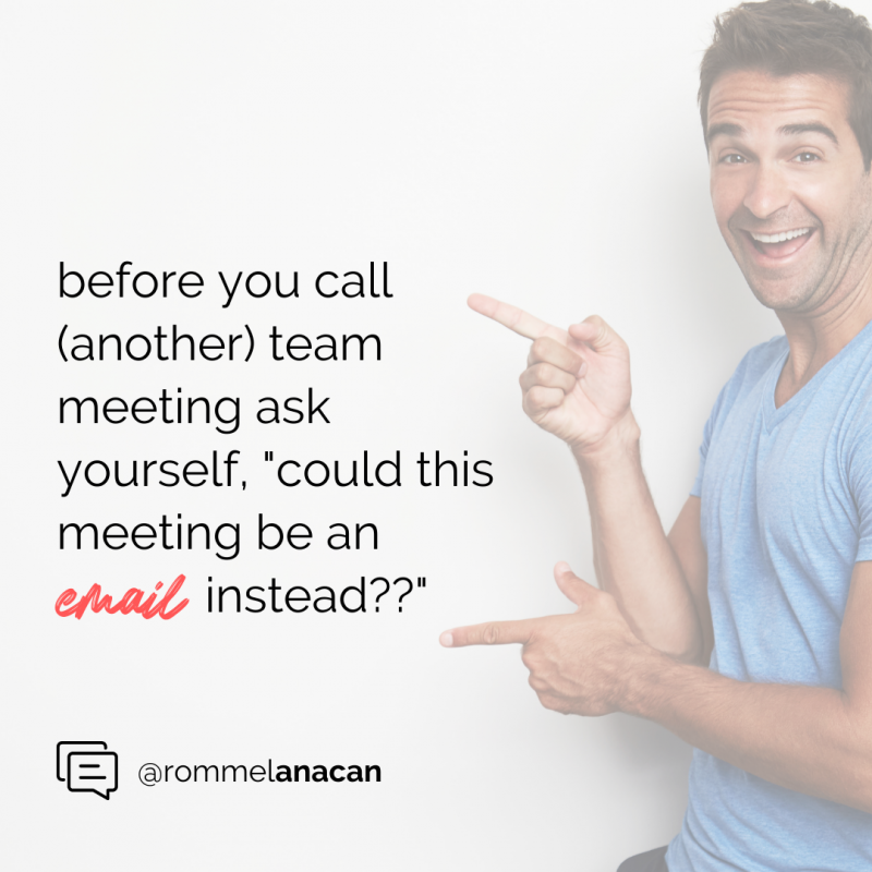 (In full disclosure, I am not a huge fan of meetings. So when I saw these stats, I felt even more emboldened to share this!)????LEADERS are you creating MEETING OVERLOAD for your teams? A survey* of 182 senior managers revealed that:➡️ 71% of those surveyed feel that meetings are unproductive and inefficient.➡️ 65% said meetings keep them from completing their own work. I was talking to a friend the other day about a meeting she attended a few days before, and she said, "That was another meeting that could have been an email."That made me laugh. We have ALL been in those meetings! (And, if we're honest, we may have also led those kinds of meetings too.)Leaders this is crucial...if you want to keep your people encouraged, motivated and productive (in general and when you really do have to have a meeting) don't have unnecessary meetings!Your people will thank you! ????*Source: Harvard Business Review