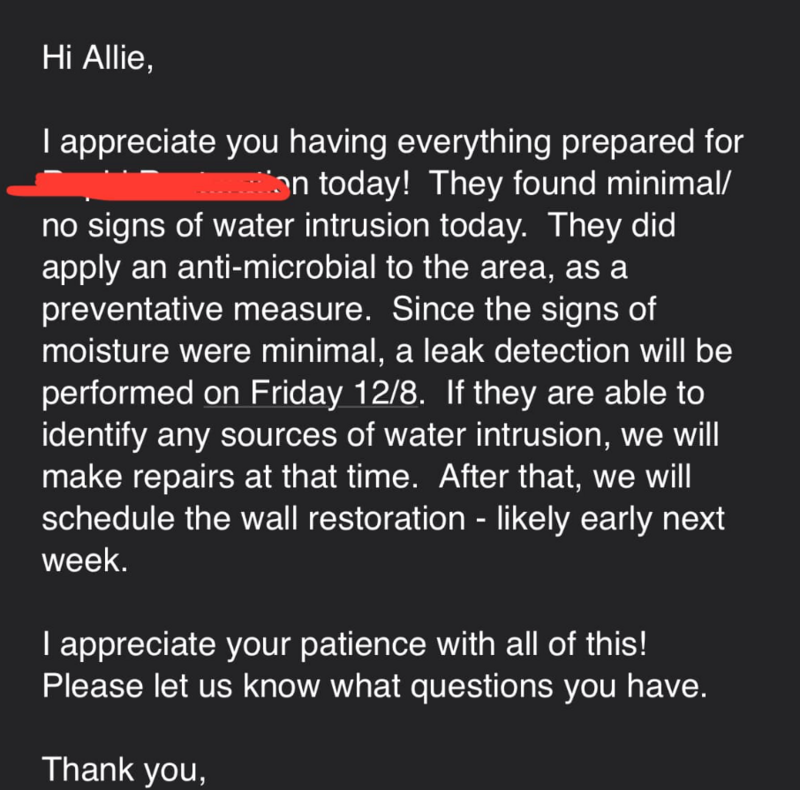 Hi Again, I had the question about my leaking windows last week. Now I have another question for Vendors (and any experienced PMs with remediation like this).Vendors came in yesterday to see what was behind the wall. They said they found minimal damage. On Friday we’ll have someone else come in for leak detection and then early next week someone else to put up drywall paint etc.This is how the vendor left our living room. Just exposed. I thought when they left yesterday ok, they said they found minimal damage, they said they sprayed an anti-microbial spray as well. But now I’m looking at this and the insulation is fiberglass. I have kids. My living room is in this state til who knows when. We can’t get a Christmas tree til they are done. I’m just so annoyed.Is this safe to be exposed like this? I feel it should still be covered up. It’s not like they pulled the insulation out to check behind that. They didn’t pull the drywall off the far right window either.I feel like they were very hush hush in my apartment yesterday and the manager is downplaying it.There was only plastic sheeting up while they worked. They took it down and there is zero plastic sheeting up now.