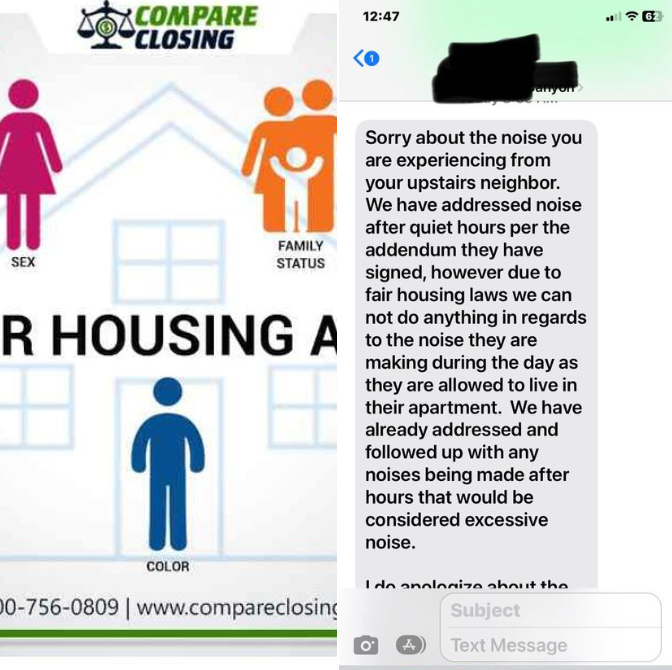 Hi my smart MultiFamily. I have an interesting situation. Scenario:Upstairs neighbours are excessively loud day and night. Downstairs resident has an ESA and has notified the office about the noise many times. It is preventing this resident from sleeping and working (from home) during the day. Management claims that they have addressed this with the upstairs neighbour, yet cannot for day time hours because it is a Fair Housing issue to do so. I would greatly appreciate your thoughts on how to address this on behalf of downstairs resident. Thanks!