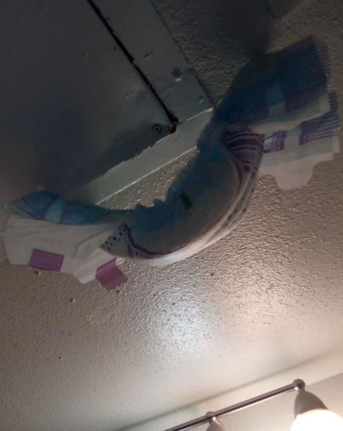 When residents get creative catching an ac leak. Yes, that’s a diaper. ????‍♀️