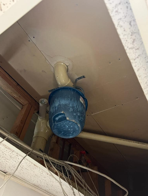 A unique plumbing repair in the ceiling by the previous owner found today in our most recent acquisition.